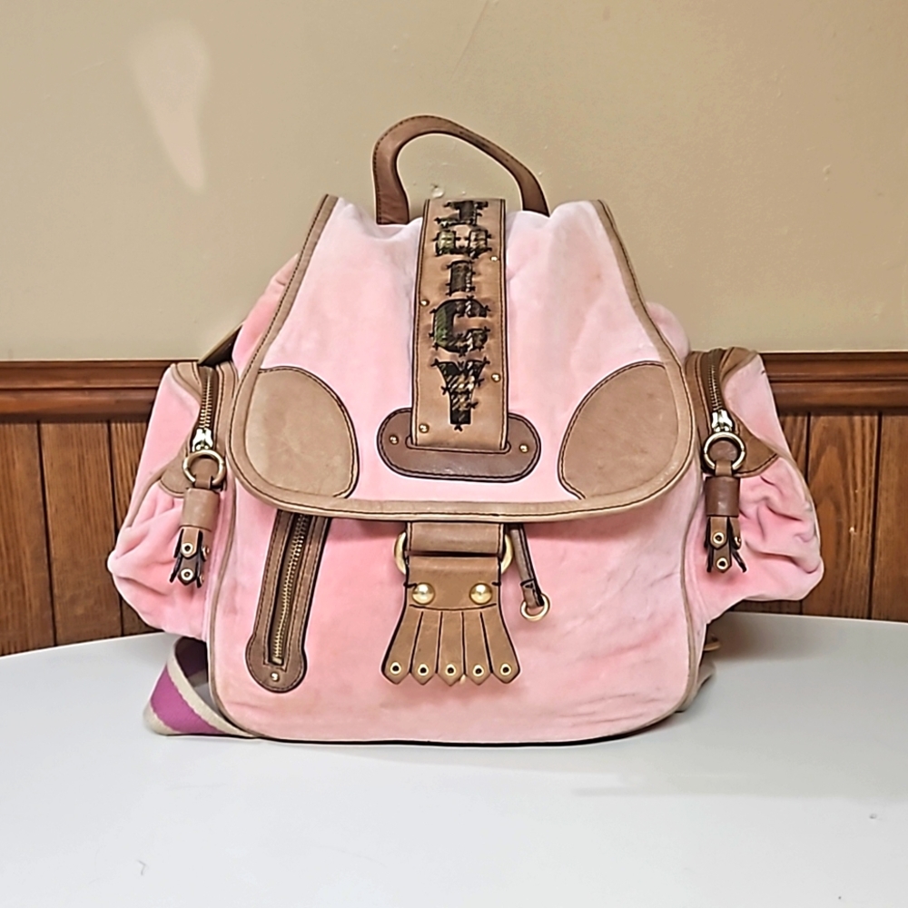 Juicy Couture y2k Vintage Velour and Leather Backpack Bag